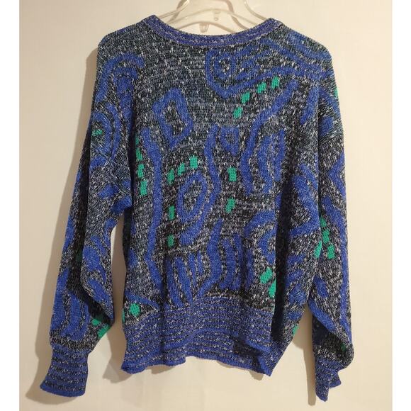 Vtg Santana Ltd Korea Mens Knit Crew Sweater Sz L Funky Cosby Geometric 80s 90s - Picture 1 of 9